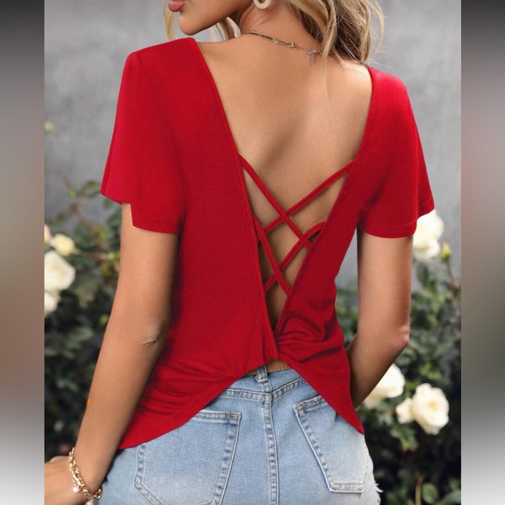 Elegant Red Crisscross Back Top